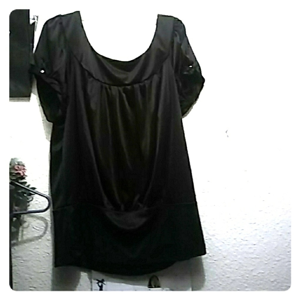Plus size silky black peplum blouse